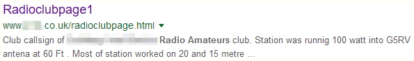 Screengrab of amateur radio website issue