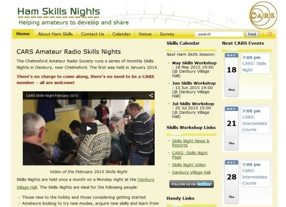 Skills Night Microsite, hosted by Essex Ham and branded for CARS