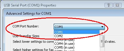 Device Manager Com Port Advanced Settings dialog