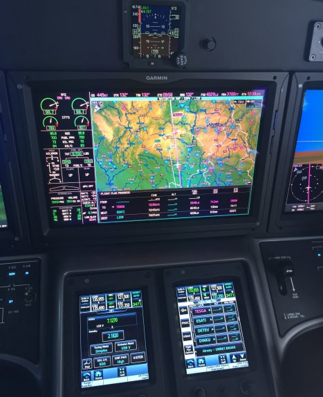 Part of the cockpit display of the Cessna Citation Sovereign+ in flight