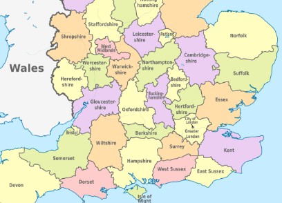 Map of England Counties