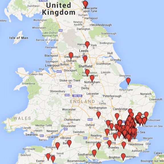 Map of Essex Ham Members as of Jan 2015