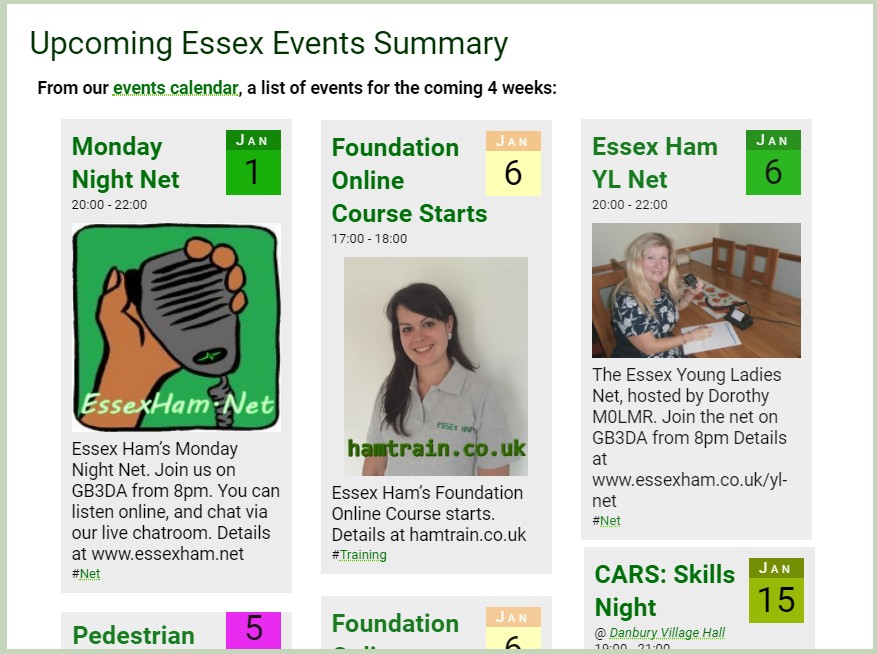 Sample of Essex Ham Events Calendar