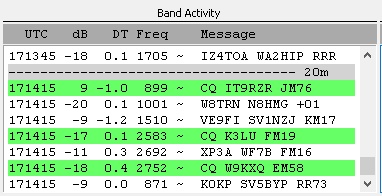 FT8 decoded messages in WSJT-X