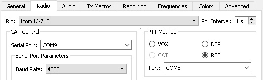 WSJT-X Settings screen (radio / PTT)