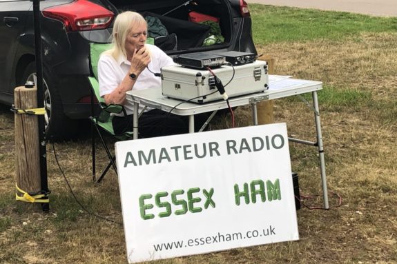 Rachel G6AMY taking part in the VHF NHD at Galleywood Common