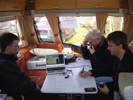 Murray G6JYB, John G1ZUD and Pete M0PSX in the caravan