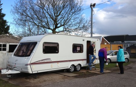 Mark M0IEO's caravan used for 40m comms and tea
