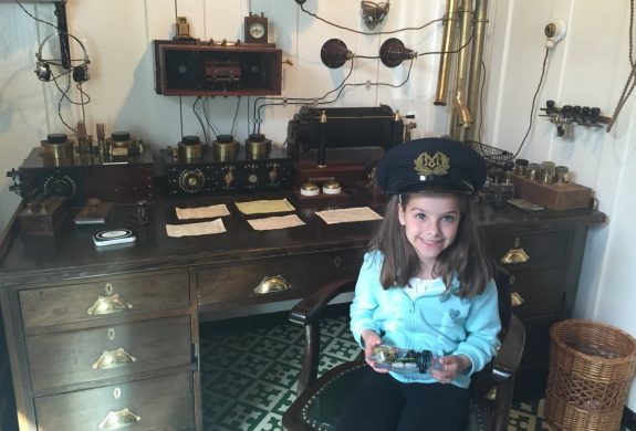 Kathryn, at the replica of the Titanic radio room