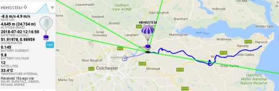 Balloon in flight, tracked via tracker.habhub.org