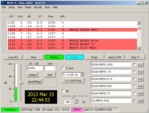 WSJT-X showing JT9 in action