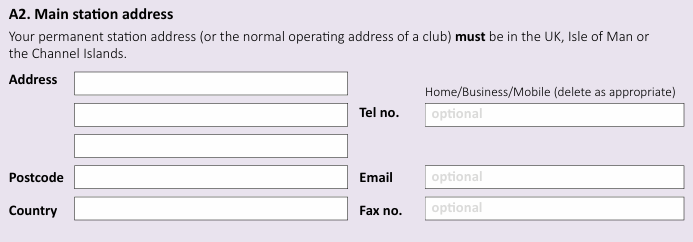 Ofcom licence form - address field