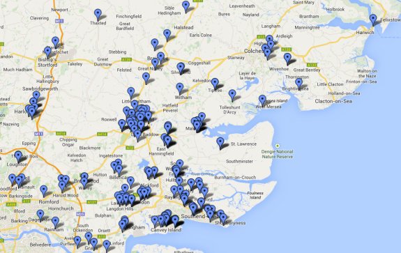 Map of Essex Participants of the Monday Night Net 2011-2014