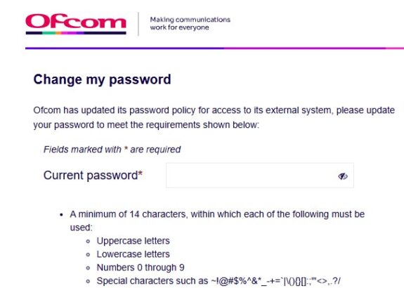 Ofcom Password Screenshot