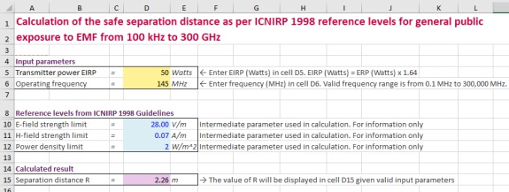 Example of Ofcom's EMF Calculator