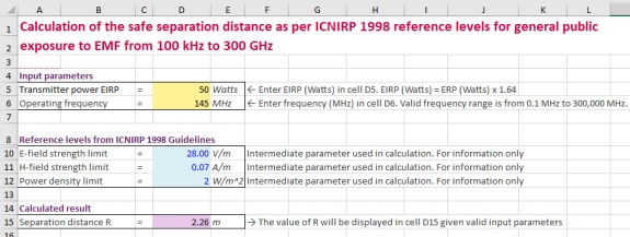 Example of Ofcom's EMF Calculator