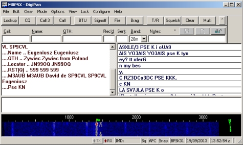 Digipan, showing PSK31 from the receiver