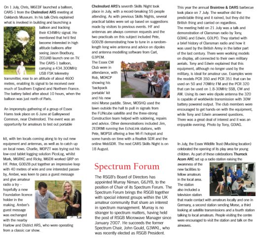 Montage of Essex amateur mentions in the September 2014 RadCom
