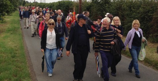 Bradwell Pilgrimage walkers heading to the chapel