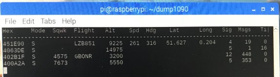 Dump1090 receiving data on a Raspberry Pi 3