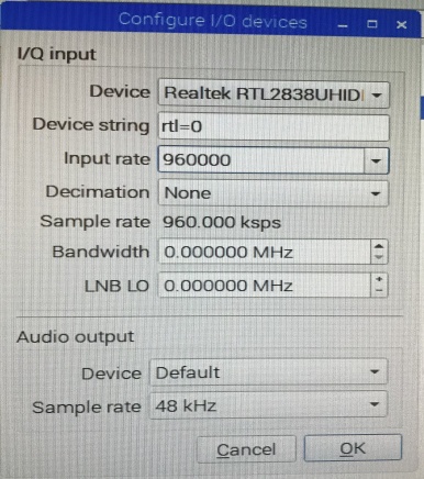 GQRX setup screen