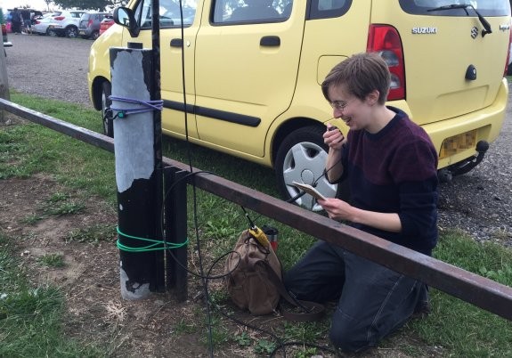 Laura M6LHT, proudly working GX0MWT from her antenna made at Danbury Skills