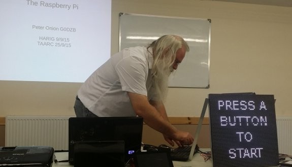 Press to start Peter's Pi presentation at TAARC (Pic: Ricky M6DII)