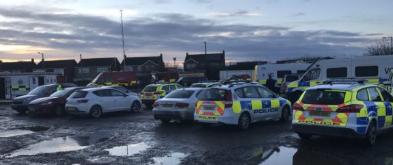 Some of the emergency services vehicles at the Forward Control Point
