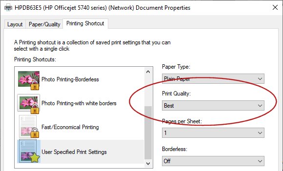 Print quality settings