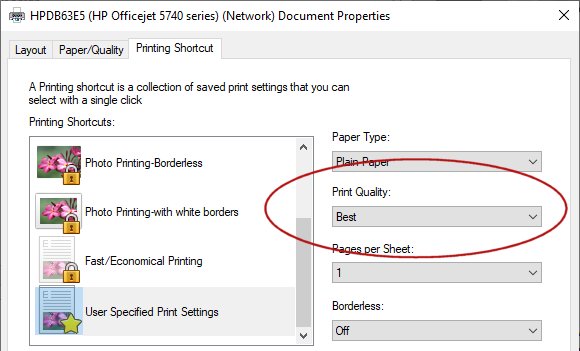 Print quality settings